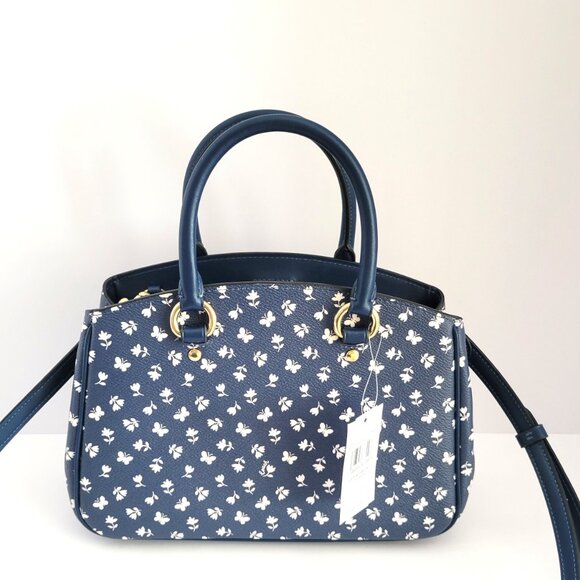Coach CBI55 Floral Print Savannah Small Carryall Satchel Handbag Deep Blue - Picture 4 of 8